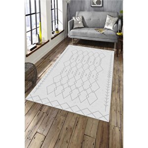 Makinede Yıkanabilir Leke Tutmaz  gri Deko Deri Kaymaz Taban İskandinav Salon Saçaksız Halı A190 200x300 cm