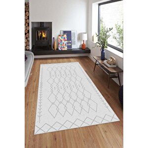 Makinede Yıkanabilir Leke Tutmaz  gri Deko Deri Kaymaz Taban İskandinav Salon Saçaksız Halı A190 200x300 cm