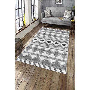Makinede Yıkanabilir Leke Tutmaz  gri Deko Deri Kaymaz Taban Etnik Salon Saçaksız Halı A275 200x300 cm