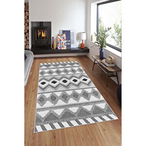 Makinede Yıkanabilir Leke Tutmaz  gri Deko Deri Kaymaz Taban Etnik Salon Saçaksız Halı A275 200x300 cm