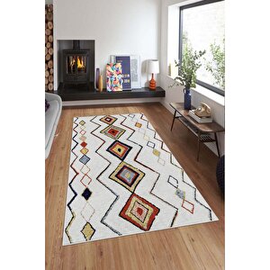 Makinede Yıkanabilir Leke Tutmaz  multi Deko Deri Kaymaz Taban Etnik Salon Saçaksız Halı A291 100x200 cm