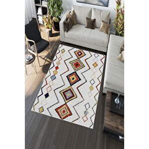 Makinede Yıkanabilir Leke Tutmaz  multi Deko Deri Kaymaz Taban Etnik Salon Saçaksız Halı A291
