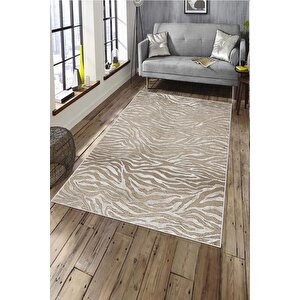Makinede Yıkanabilir Leke Tutmaz  vizon-krem Deko Deri Kaymaz Taban Tasarım Salon Saçaksız Halı A258 200x300 cm