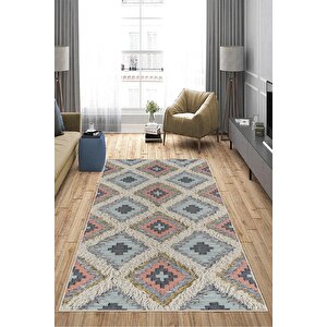 Makinede Yıkanabilir Leke Tutmaz  multi Deko Deri Kaymaz Taban Etnik Salon Saçaksız Halı A269