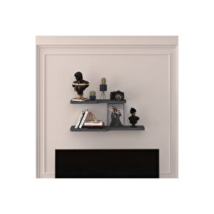 Doğal Modern Organizer Düzenleyici 2'li Kıvrımlı Dekoratif Kitaplık Banyo Mutfak Duvar Rafı Antrasit