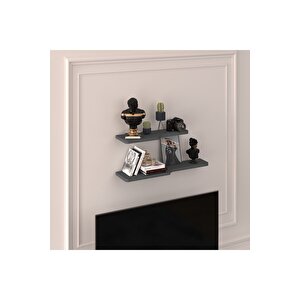 Doğal Modern Organizer Düzenleyici 2'li Kıvrımlı Dekoratif Kitaplık Banyo Mutfak Duvar Rafı Antrasit