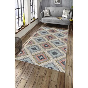 Makinede Yıkanabilir Leke Tutmaz  multi Deko Deri Kaymaz Taban Etnik Salon Saçaksız Halı A269 100x200 cm