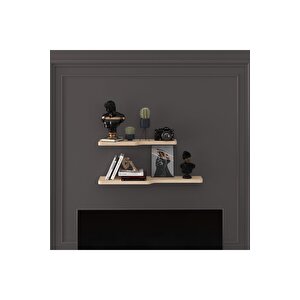 Doğal Modern Organizer Düzenleyici 2'li Kıvrımlı Dekoratif Kitaplık Banyo Mutfak Duvar Rafı Meşe