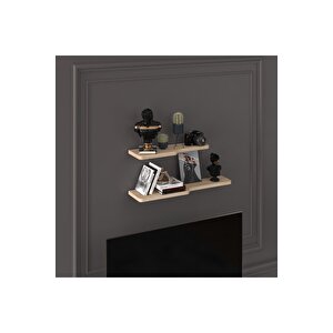 Doğal Modern Organizer Düzenleyici 2'li Kıvrımlı Dekoratif Kitaplık Banyo Mutfak Duvar Rafı Meşe