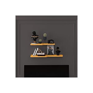Doğal Modern Organizer Düzenleyici 2'li Kıvrımlı Dekoratif Kitaplık Banyo Mutfak Duvar Rafı Afrika Ceviz