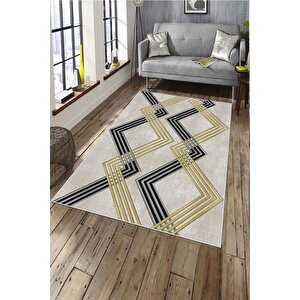 Makinede Yıkanabilir Leke Tutmaz  krem Deko Deri Kaymaz Taban Modern Salon Saçaksız Halı A168 120x180 cm