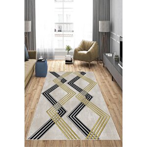 Makinede Yıkanabilir Leke Tutmaz  krem Deko Deri Kaymaz Taban Modern Salon Saçaksız Halı A168