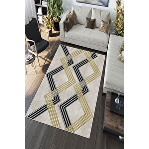 Makinede Yıkanabilir Leke Tutmaz  krem Deko Deri Kaymaz Taban Modern Salon Saçaksız Halı A168