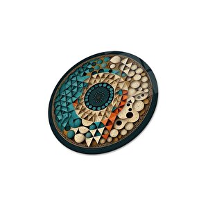 Soyut Yuvarlak Cam Tablo | Hediyelik, Dekoratif, Ofis, Mutfak 30x30 cm