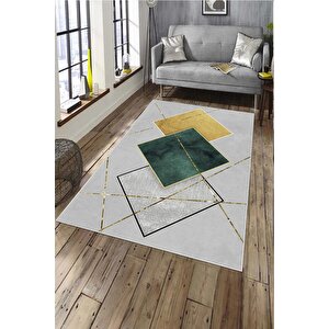 Makinede Yıkanabilir Leke Tutmaz  yeşil-gri Deko Deri Kaymaz Taban Tasarım Salon Saçaksız Halı A255 80x200 cm
