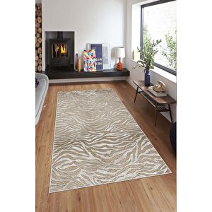 Makinede Yıkanabilir Leke Tutmaz  vizon-krem Deko Deri Kaymaz Taban Tasarım Salon Saçaksız Halı A258 160x230 cm