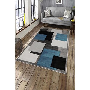 Makinede Yıkanabilir Leke Tutmaz  mavi Deko Deri Kaymaz Taban Simetrik Salon Saçaksız Halı A235 200x300 cm