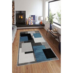 Makinede Yıkanabilir Leke Tutmaz  mavi Deko Deri Kaymaz Taban Simetrik Salon Saçaksız Halı A235 200x300 cm