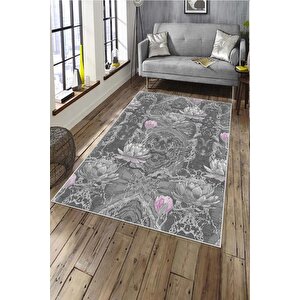Makinede Yıkanabilir Leke Tutmaz  gri-pembe Deko Deri Kaymaz Taban Vintage Salon Saçaksız Halı A135 160x230 cm