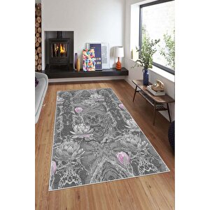 Makinede Yıkanabilir Leke Tutmaz  gri-pembe Deko Deri Kaymaz Taban Vintage Salon Saçaksız Halı A135 160x230 cm