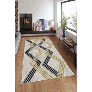 Makinede Yıkanabilir Leke Tutmaz  krem Deko Deri Kaymaz Taban Modern Salon Saçaksız Halı A168 80x200 cm