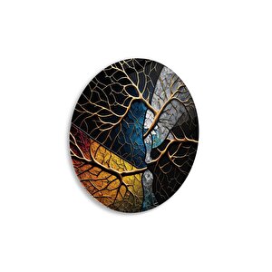 Soyut Yuvarlak Cam Tablo | Hediyelik, Dekoratif, Ofis, Mutfak 50x50 cm