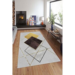 Makinede Yıkanabilir Leke Tutmaz  mürdüm-gri Deko Deri Kaymaz Taban Tasarım Salon Saçaksız Halı A257 80x150 cm