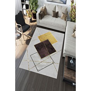 Makinede Yıkanabilir Leke Tutmaz  mürdüm-gri Deko Deri Kaymaz Taban Tasarım Salon Saçaksız Halı A257