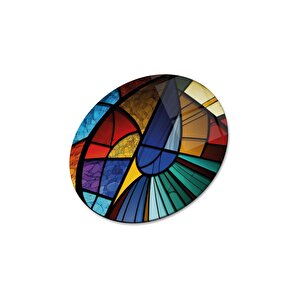Soyut Vitray Yuvarlak Cam Tablo | Hediyelik, Dekoratif, Ofis, Mutfak 30x30 cm