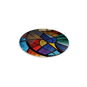 Soyut Vitray Yuvarlak Cam Tablo | Hediyelik, Dekoratif, Ofis, Mutfak