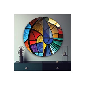 Soyut Vitray Yuvarlak Cam Tablo | Hediyelik, Dekoratif, Ofis, Mutfak