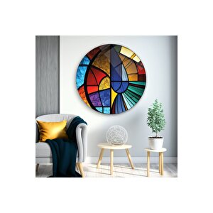 Soyut Vitray Yuvarlak Cam Tablo | Hediyelik, Dekoratif, Ofis, Mutfak