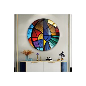 Soyut Vitray Yuvarlak Cam Tablo | Hediyelik, Dekoratif, Ofis, Mutfak