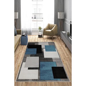 Makinede Yıkanabilir Leke Tutmaz  mavi Deko Deri Kaymaz Taban Simetrik Salon Saçaksız Halı A235