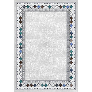 Makinede Yıkanabilir Leke Tutmaz  multi Deko Deri Kaymaz Taban Etnik Çerçeve Salon Saçaksız Halı A295 100x300 cm