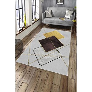Makinede Yıkanabilir Leke Tutmaz  mürdüm-gri Deko Deri Kaymaz Taban Tasarım Salon Saçaksız Halı A257 180x280 cm