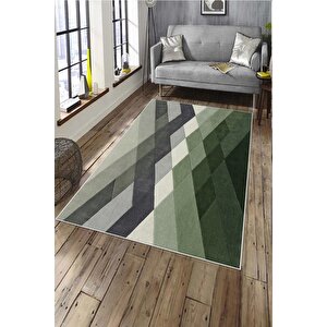 Makinede Yıkanabilir Leke Tutmaz  yeşil Deko Deri Kaymaz Taban Modern Salon Saçaksız Halı A184 80x200 cm