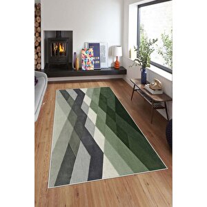 Makinede Yıkanabilir Leke Tutmaz  yeşil Deko Deri Kaymaz Taban Modern Salon Saçaksız Halı A184 80x200 cm