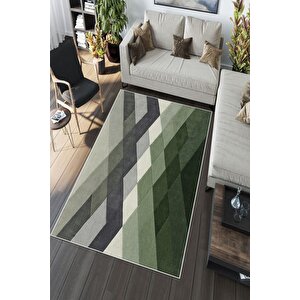 Makinede Yıkanabilir Leke Tutmaz  yeşil Deko Deri Kaymaz Taban Modern Salon Saçaksız Halı A184