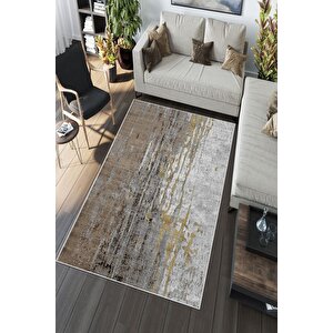 Makinede Yıkanabilir Leke Tutmaz  vizon Deko Deri Kaymaz Taban Modern Salon Saçaksız Halı A156