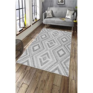Makinede Yıkanabilir Leke Tutmaz  gri Deko Deri Kaymaz Taban Simetrik Salon Saçaksız Halı A263 100x300 cm