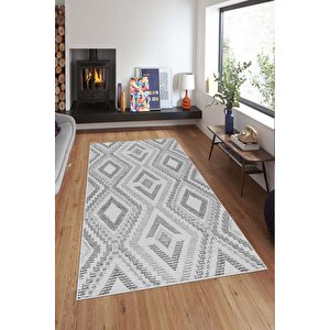 Makinede Yıkanabilir Leke Tutmaz  gri Deko Deri Kaymaz Taban Simetrik Salon Saçaksız Halı A263 100x300 cm
