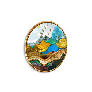 Gold Desenler Yuvarlak Cam Tablo | Hediyelik, Dekoratif, Ofis, Mutfak 50x50 cm