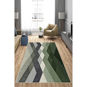 Makinede Yıkanabilir Leke Tutmaz  yeşil Deko Deri Kaymaz Taban Modern Salon Saçaksız Halı A184