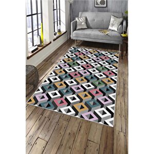 Makinede Yıkanabilir Leke Tutmaz  multi Deko Deri Kaymaz Taban Simetrik Salon Saçaksız Halı A232 200x300 cm