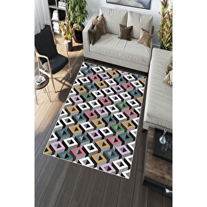 Makinede Yıkanabilir Leke Tutmaz  multi Deko Deri Kaymaz Taban Simetrik Salon Saçaksız Halı A232