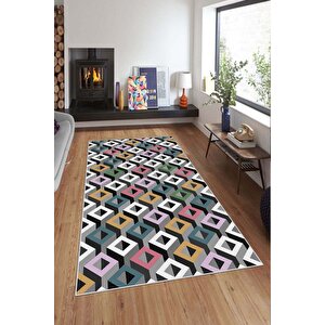 Makinede Yıkanabilir Leke Tutmaz  multi Deko Deri Kaymaz Taban Simetrik Salon Saçaksız Halı A232 160x230 cm