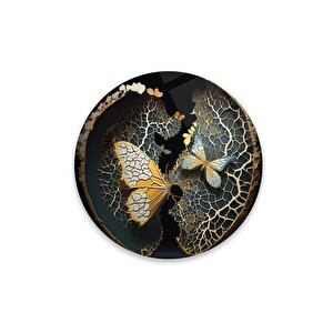 Kelebek Yuvarlak Cam Tablo | Hediyelik, Dekoratif, Ofis, Mutfak 30x30 cm