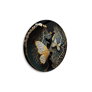 Kelebek Yuvarlak Cam Tablo | Hediyelik, Dekoratif, Ofis, Mutfak 30x30 cm