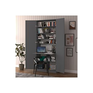 Sonamo Modern Dolaplı Çalışma Masası Kitaplıklı Raflı Bilgisayar Ofis Ders Çalışma Yemek Masası Antrasit